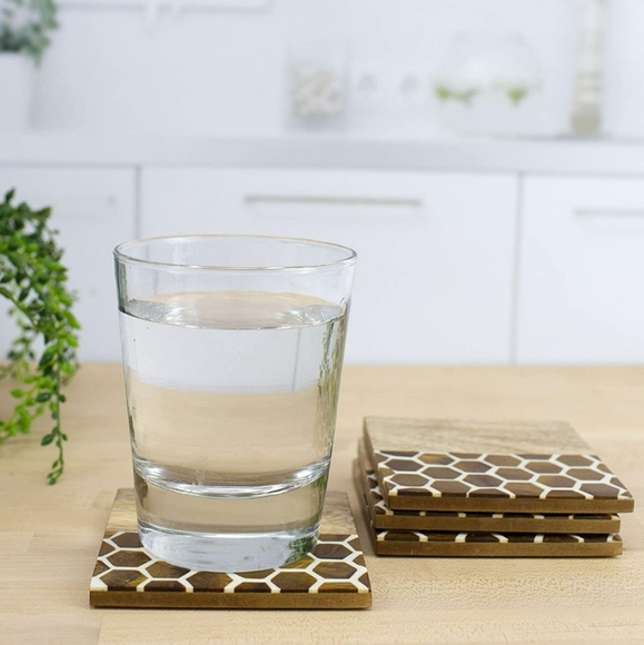 The Boston Warehouse Set of 4 Square Honeysuckle Homestead Resin & Wood Coasters - Picture 2 of 15